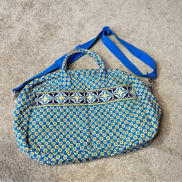 Vera Bradley 2008 Riviera Blue and Yellow Weekender Duffel Travel Bag - Picture 2 of 6
